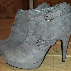 Guess Gray Boot Platform Heels with Buckles